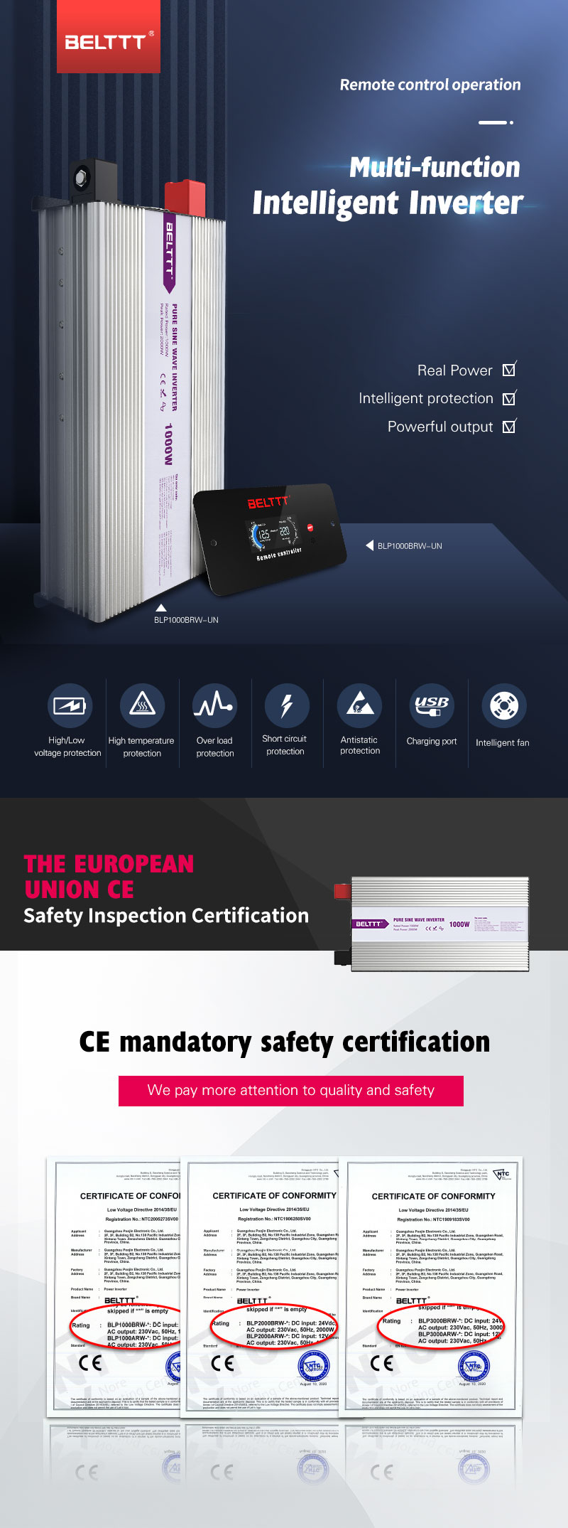BELTTT 1000W 2000W 3000W inverter
